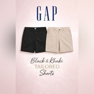 GAP Tailored Shorts Flat Front Black & Khaki Chino Bundle Sz 8 Short Mid-rise